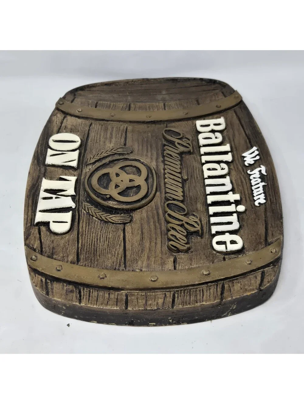 VINTAGE BALLANTINE PREMIUM BEER ON TAP WALL SIGN BARREL 14x10